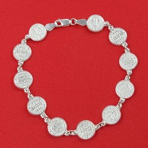 925 Sterling Silver Womens Mens St Benedict  Bracelet pulso‎ de plata San…